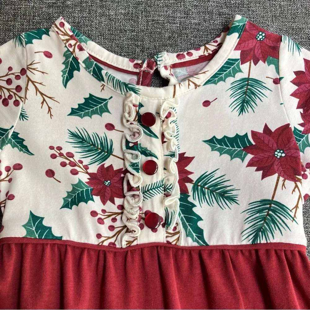 RuffleButts Merry And Bright Long Sleeve Christmas Romper